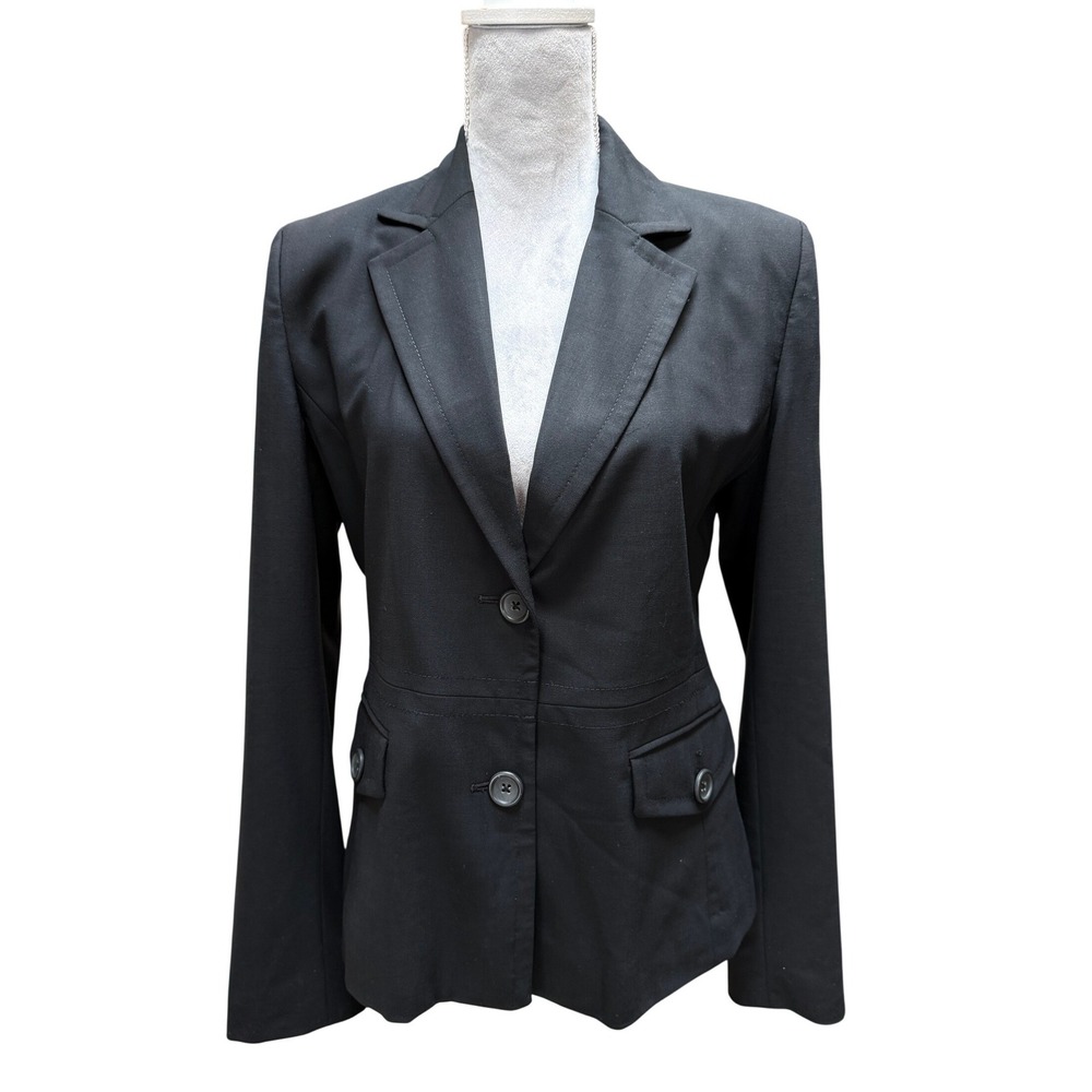 Banana Republic Blazer Black Size 10 Wool Stretch Two Button Flap Pocket 219670